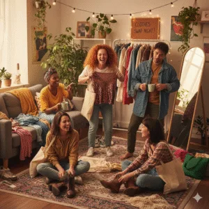 Community clothing swap as a spend-free activity